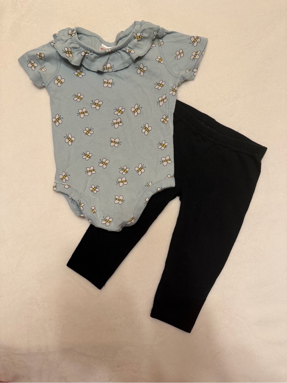 Hanna Andersson Blue Ruffle Collar Onesie with Black Leggings